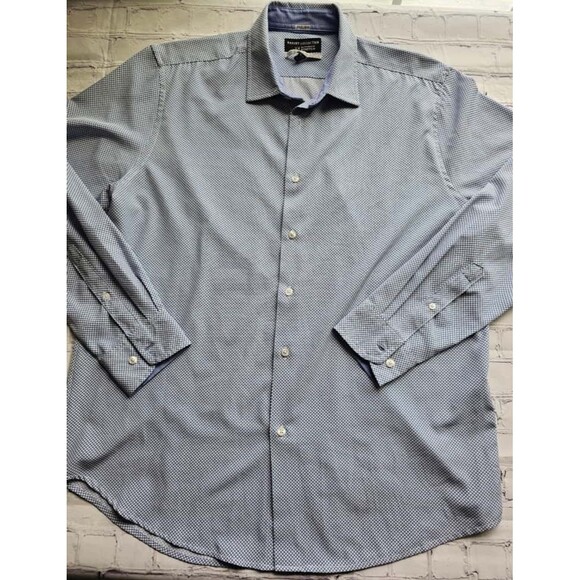 Report Collection X4 Performance Stretch Men’s Dress Shirt XL 17 34/35 Blue Geom - Picture 9 of 11